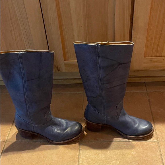 Frye Women's Dark Blue Leather Heeled Boots - Picture 2 of 9